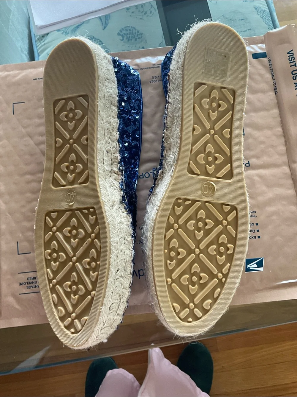 NEW Royal blue sequin espadrille shoes from Italy size 9 GORGEOUS